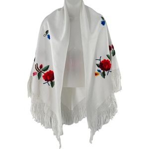 Womens Embroidered Floral Triangle Shawl Scarf Made Ecuador Polyester Vintage